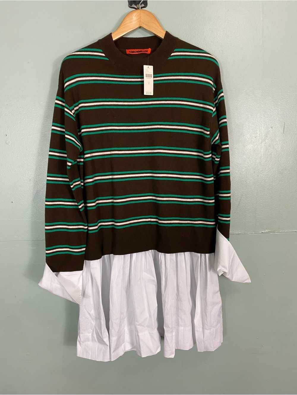 Anthropologie Simon Miller Pip Poplin Combo Sweater Brown Dress Small - Picture 2 of 6
